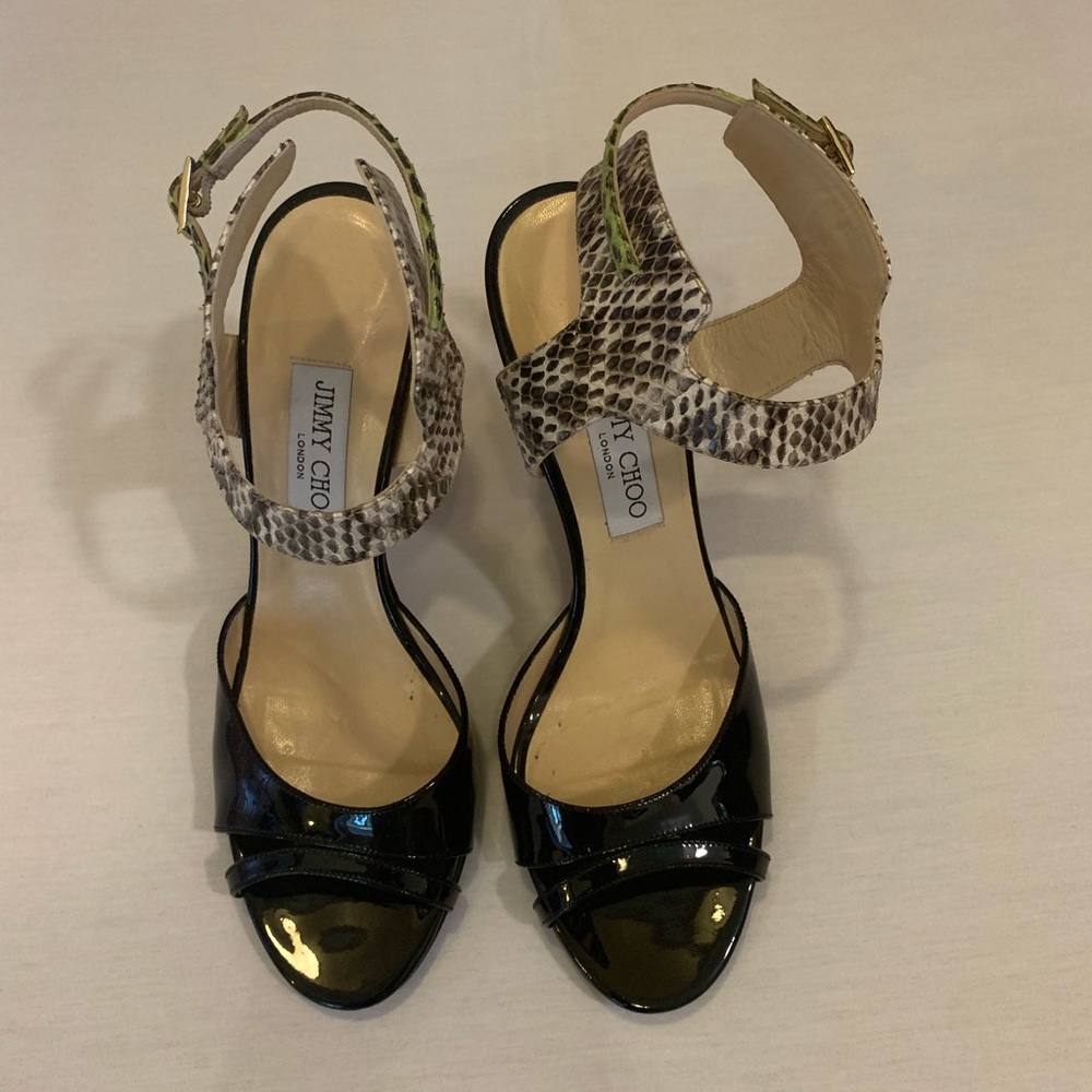 Jimmy Choo black and snakeskin heels